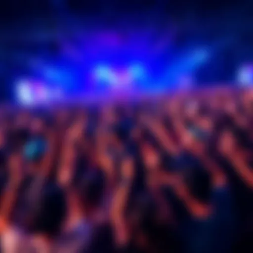 A crowd of eager fans eagerly waiting for product announcements and reveals, showcasing a buzz of anticipation and energy.