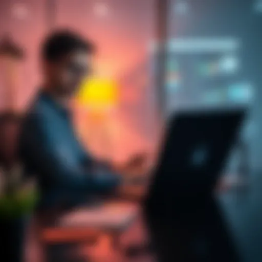 A person sitting at a desk, focused on a laptop with various productivity apps open, looking motivated and engaged.
