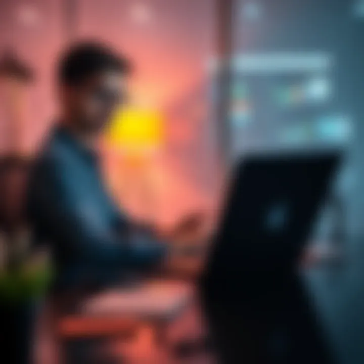 A person sitting at a desk, focused on a laptop with various productivity apps open, looking motivated and engaged.