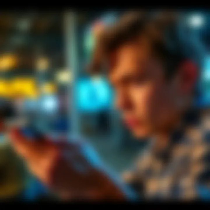 User struggling to change profile picture A person looking frustrated at their phone while trying to update their profile picture, with an old image still displayed on the screen.