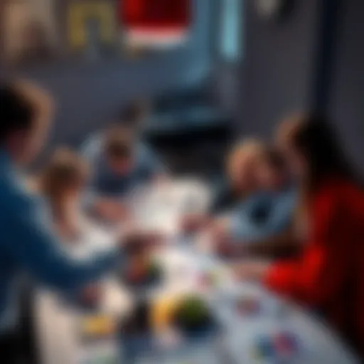 A team of people collaborating around a table with project plans and charts, discussing strategies for a successful launch.