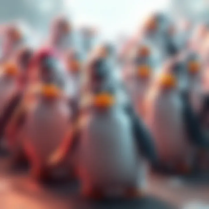 A group of colorful Pudgy Penguins showcasing their unique designs and playful expressions in a fun setting