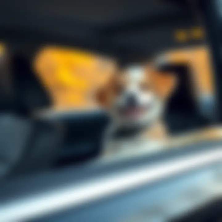 A happy puppy sitting in the back seat of a car during a long drive for Thanksgiving