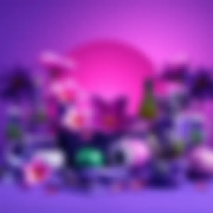 A vibrant purple background with various shades of purple flowers and items showcasing the uplifting effect of the color purple on mood.