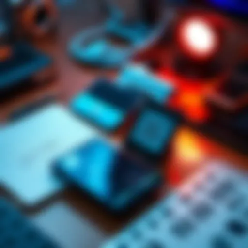 A collection of Q devices showing features like secure notes, QR code scanning, and NFC capabilities on a desk.