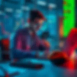 A professional quant examining charts and data on a laptop in an office setting