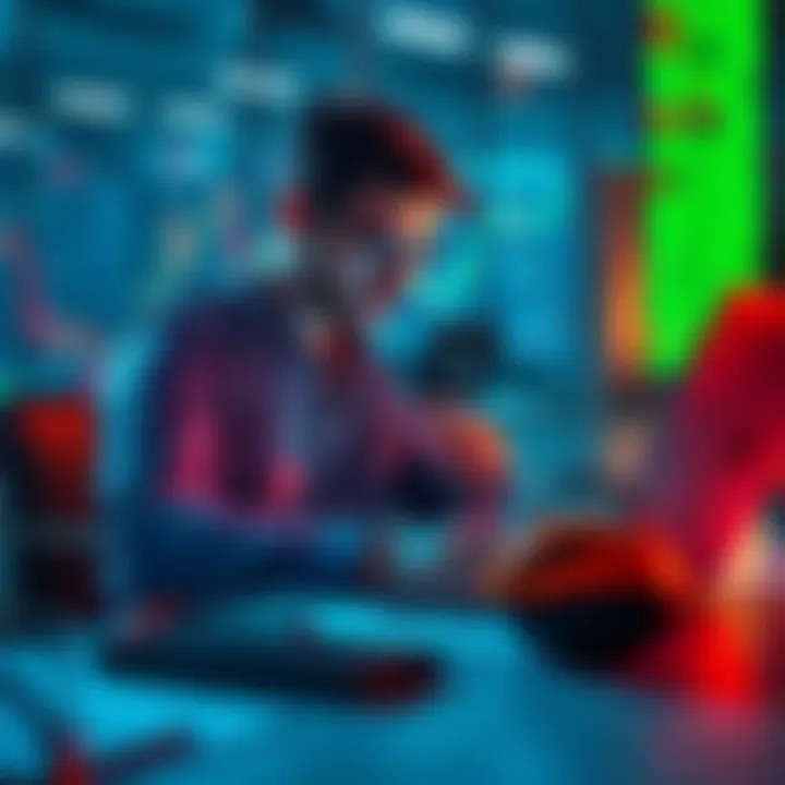 A professional quant examining charts and data on a laptop in an office setting