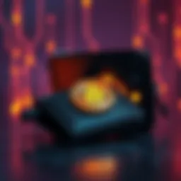 A quantum computer casting a shadow over a Bitcoin wallet, symbolizing the potential threat to Satoshi Nakamoto's assets.