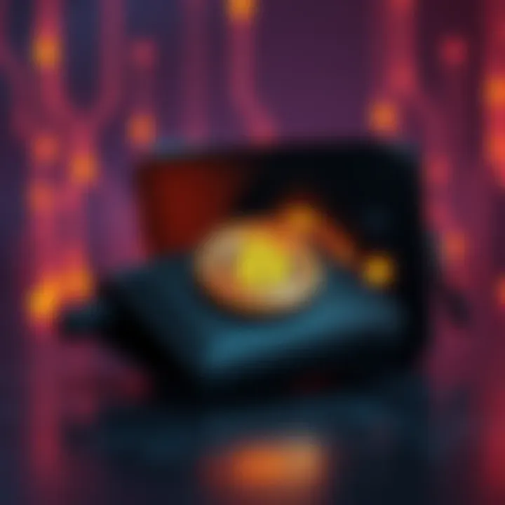 A quantum computer casting a shadow over a Bitcoin wallet, symbolizing the potential threat to Satoshi Nakamoto's assets.