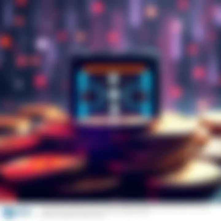 Illustration showing a quantum computer hovering over Bitcoin coins, highlighting the impact of technology on digital currency security.