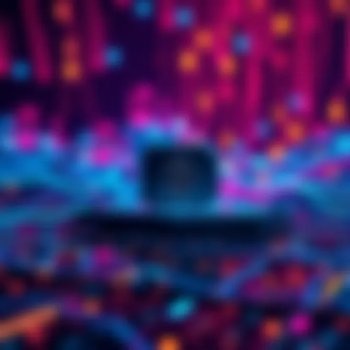 A visual representation of quantum computing technology threatening cryptocurrency security, with quantum bits and digital currency symbols in the background.