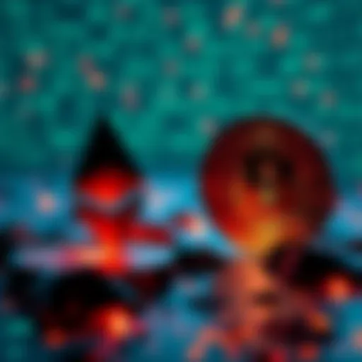A representation of quantum computing effects on Ethereum and Bitcoin symbols, showing a futuristic digital landscape with binary code in the background.