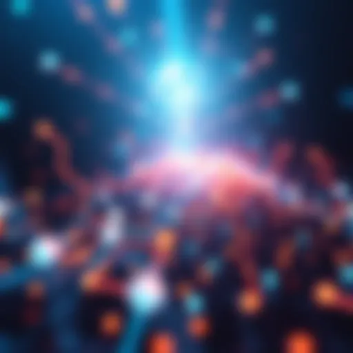 A visual representation of quantum computing impacting the internet, with digital connections and abstract data flow.
