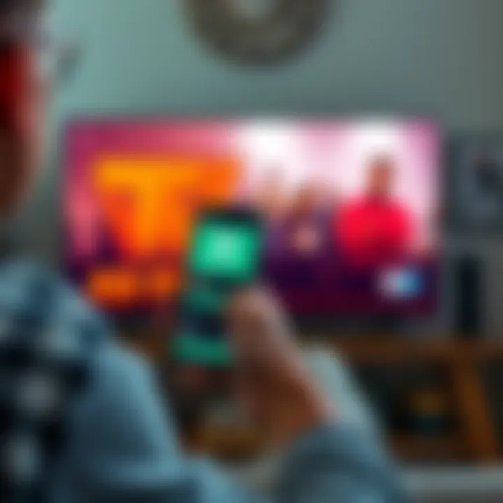 Quick Fix for Short Ads A person using the Credit Karma app on a smartphone while watching a TV with short ads playing, illustrating the ad duration reduction.