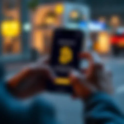 A person holding a smartphone displaying a Bitcoin logo while participating in a survey about cryptocurrency opinions