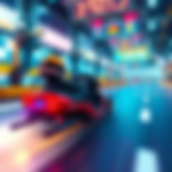 Racer Minigame Contest A player racing to finish in 321st place in a vibrant digital game environment