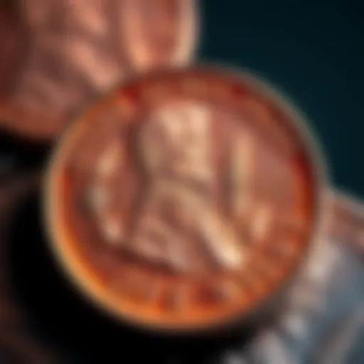 Close-up of a 1956-D penny showing the unusual Lincoln Memorial reverse design instead of the Wheat reverse