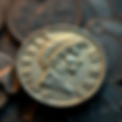 A close-up view of a shiny AE3 Valentinian I nummus coin with distinct markings reflecting its historical value.
