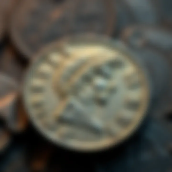 A close-up view of a shiny AE3 Valentinian I nummus coin with distinct markings reflecting its historical value.