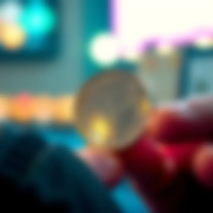 A person inspecting a shiny toonie coin believed to be the official 10th anniversary version
