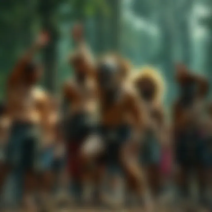 RAWW Lifestyle Community Group of people embracing a primal lifestyle, showcasing strength and connection, with elements of crypto culture around them.