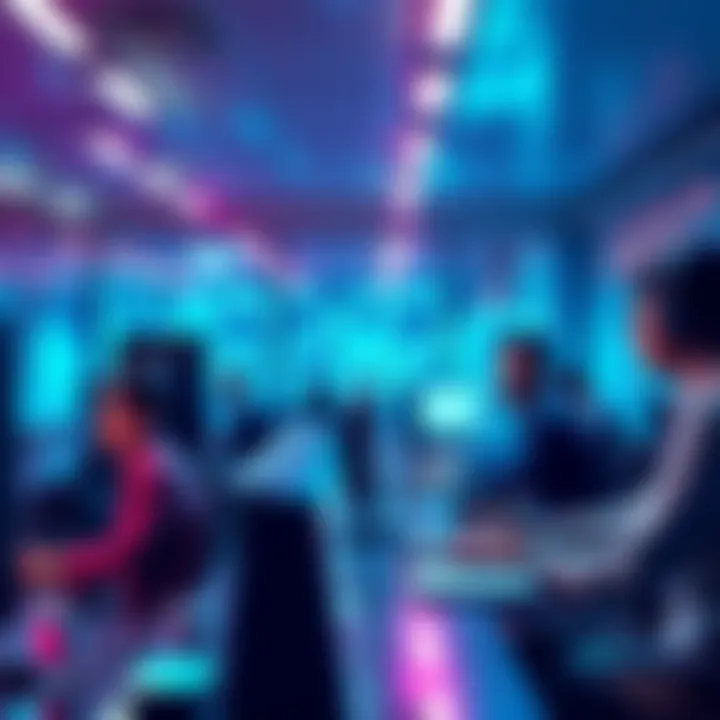 A group of people working on computers, discussing a project related to USDC and real-time value transfer.