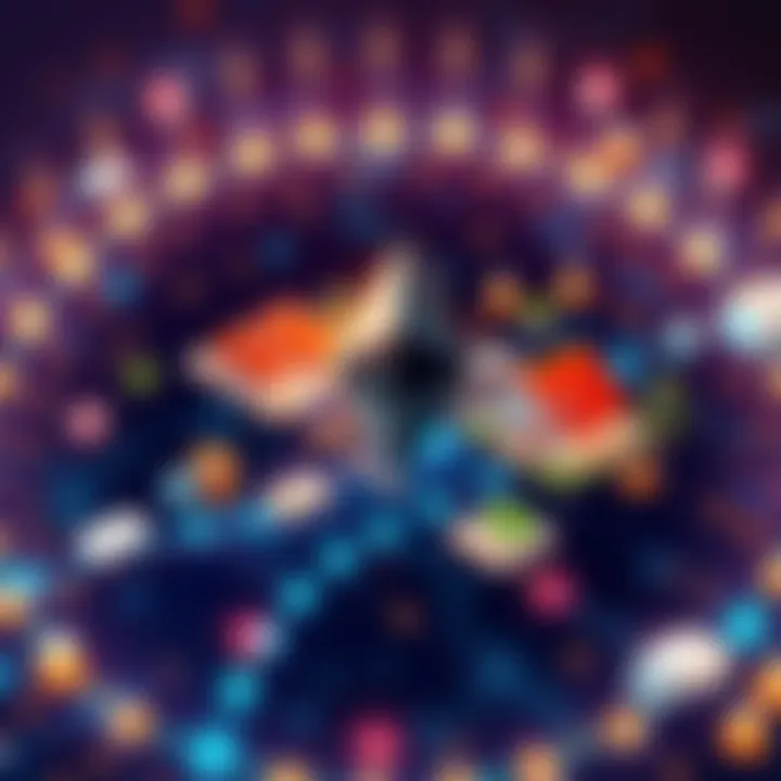 Illustration of Ethereum blockchain with real-world assets like property and commodities linked to it