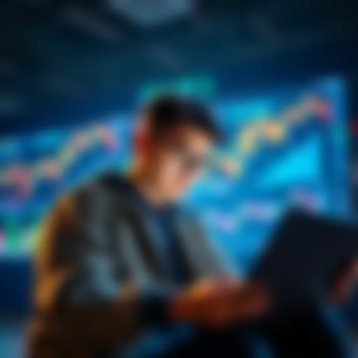 Recent Graduate Planning Investments A 22-year-old recent graduate looking at cryptocurrency charts while holding a laptop, symbolizing his investment strategy with SOL.