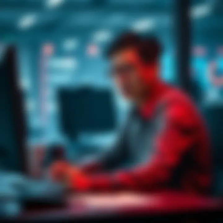A person sitting at a desk during a remote job interview looking concerned and focused, highlighting security issues during the process.