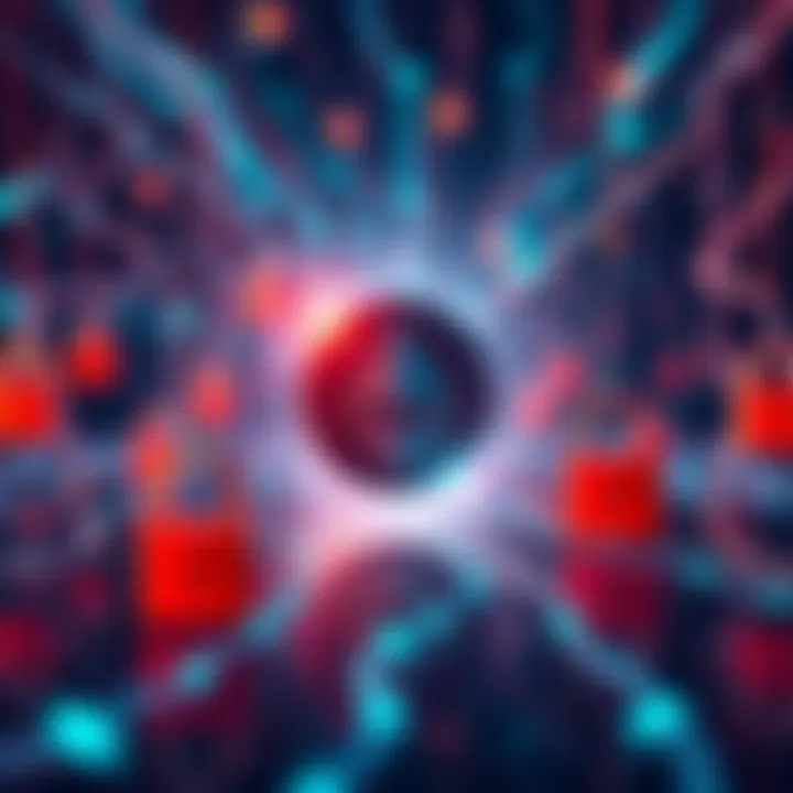 A digital illustration of secure remote Monero nodes with network connections and locks symbolizing trust and security in cryptocurrency transactions.