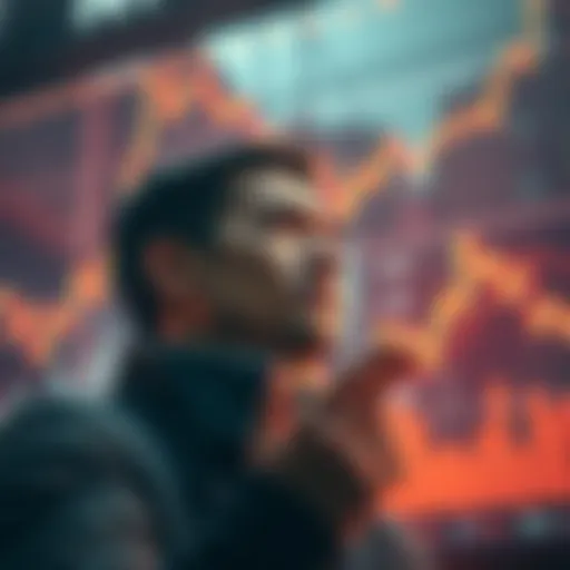 A determined person looking at financial charts with a hopeful expression, symbolizing recovery after a market downturn.