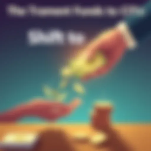 Illustration showing a person transferring money from a traditional mutual fund to a Collective Investment Trust, symbolizing the shift in retirement funds.