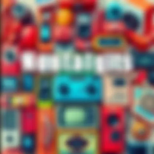 A colorful collage of past popular trends including fashion styles, tech gadgets, and toys that evoke nostalgia.