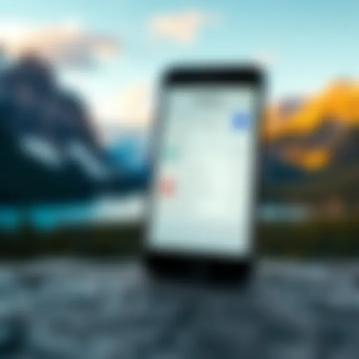 A smartphone displaying the Revolut app, showing Canadian currency options with a scenic Canadian landscape in the background.