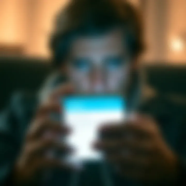 A person looking worried while using a smartphone and showing a message about account closure from a banking app