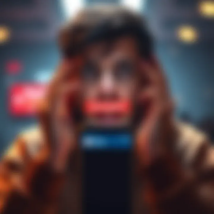A worried person looking at their phone with Revolut app showing an account suspended message.