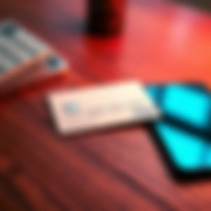 A close-up of a blank Revolut card without any name printed on it, placed on a wooden table with a smartphone alongside it.