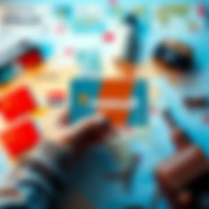 A person holding a Revolut card with a map and travel essentials around it, depicting a trip to China.
