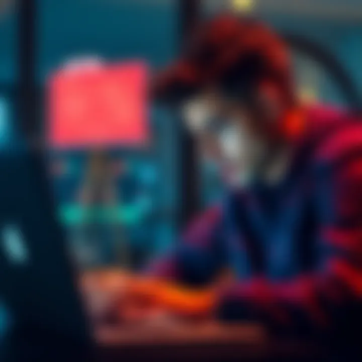 A person looking concerned at their laptop, reading an email from Revolut about confirming personal details.