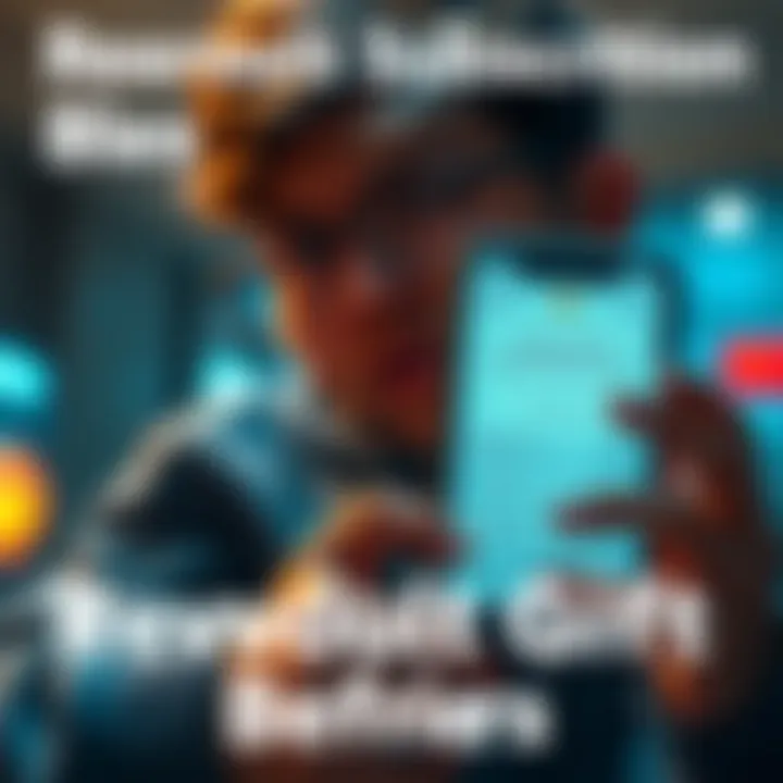 A worried person looking at their phone, showing a Revolut app with a subscription gift message and upgrade options greyed out.