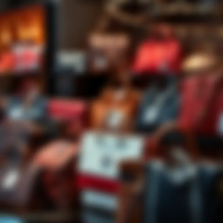 A display of various stylish bags from Ric Edelman's collection on sale with price tags