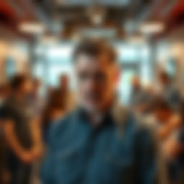 Richard Hart standing alone in a community setting, looking concerned as people around him engage in discussions without including him