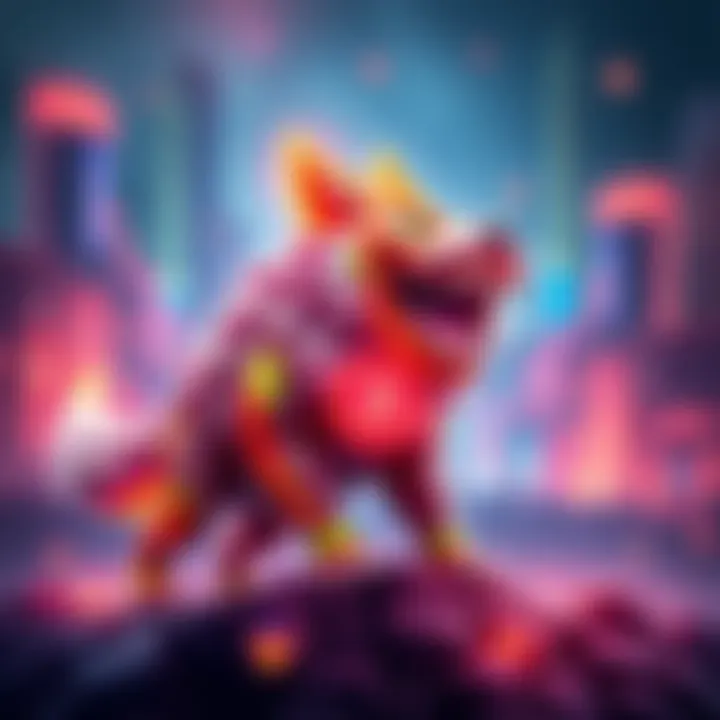 A digital representation of Roaring Shib with vibrant colors and graphics, symbolizing its rise in the cryptocurrency market for 2026.