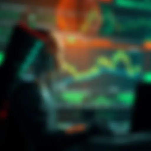 A digital representation of AI trading agents assisting users in making investment decisions on a screen, with graphs and financial data in the background.