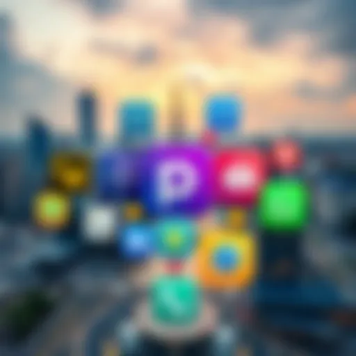 A collage of app icons representing alternatives to RoboSats, showcasing their user-friendly design and features, set against a backdrop of EU landmarks.