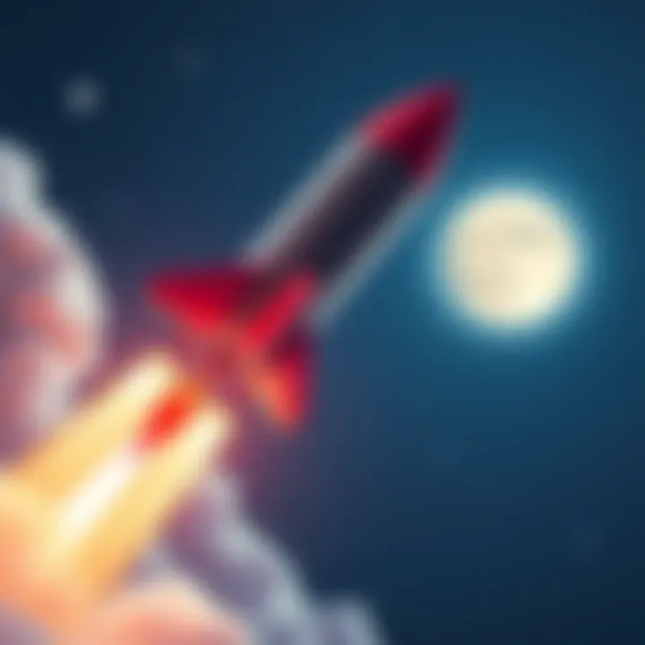 Rocket Launching Into Space A rocket soaring into the sky representing cryptocurrency going to the moon