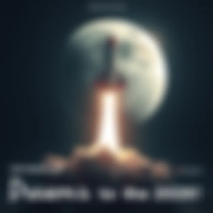 Rocket launching towards the moon A rocket taking off with a bright trail, going towards a full moon in a night sky, symbolizing dreams and determination.