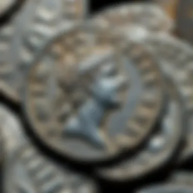 A collection of Roman silver denarii and a Gordian Antoninianus displayed together, showcasing their intricate designs and historical features.