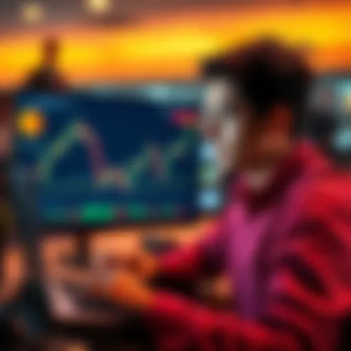 A young trader looks thoughtful while analyzing stock charts on a laptop, symbolizing their journey in trading.