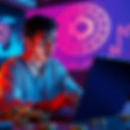 A person looks worried while checking cryptocurrency losses on a laptop, with a rug pull graphic in the background.